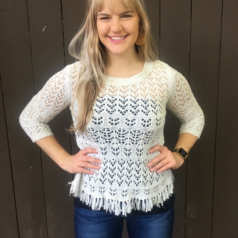 White Fringe Spring Sweater - Picture 2 of 3